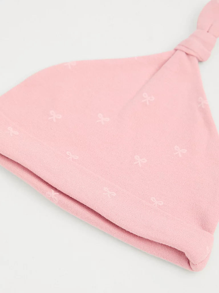 Pink Floral Bow Newborn Hat and Mittens Set 2 Pack
