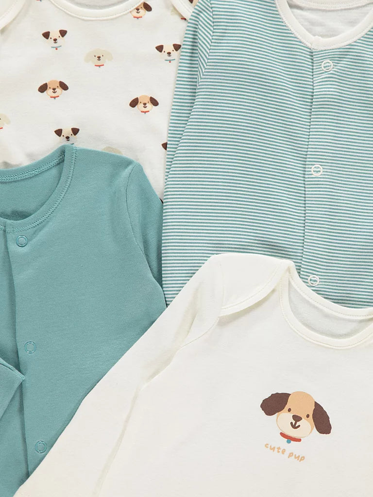 Set od 5 Spilhozne - Striped Puppy Sleepsuits 5