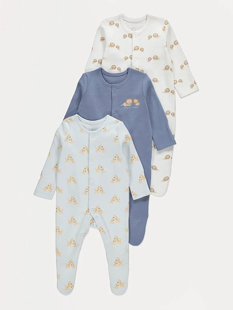 Set od 3 Spilhozne - Blue Animal Sleepsuits