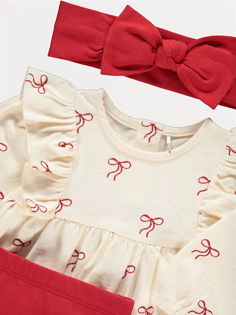 Cream Bow Top and Leggings Outfit with Headband