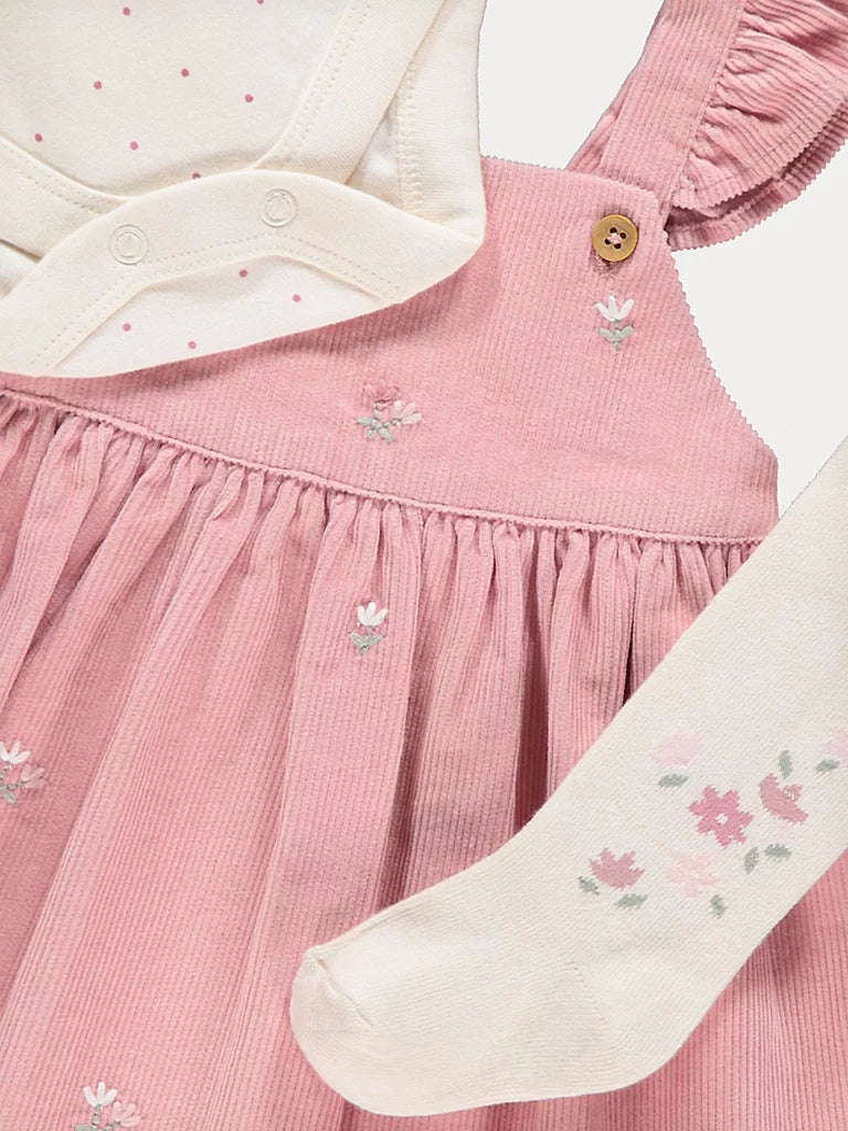 Pink Corduroy Pinafore and Bodysuit with Tights Outfit