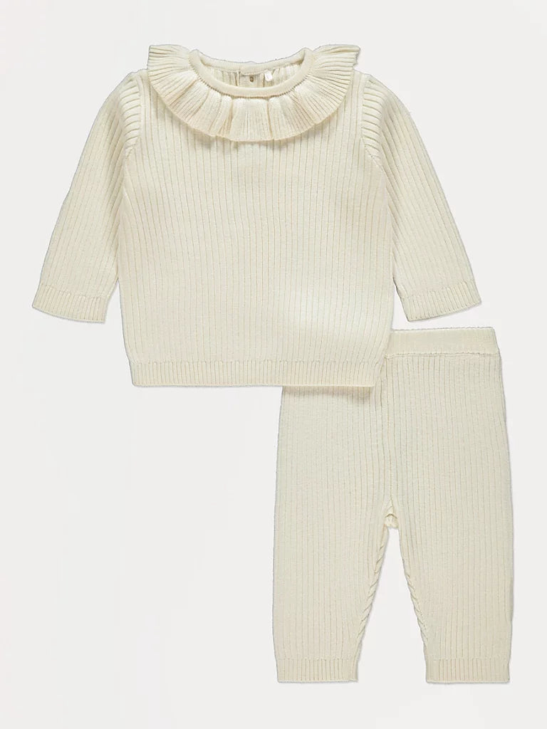 Cream Knitted Frill Jumper and Trousers Set