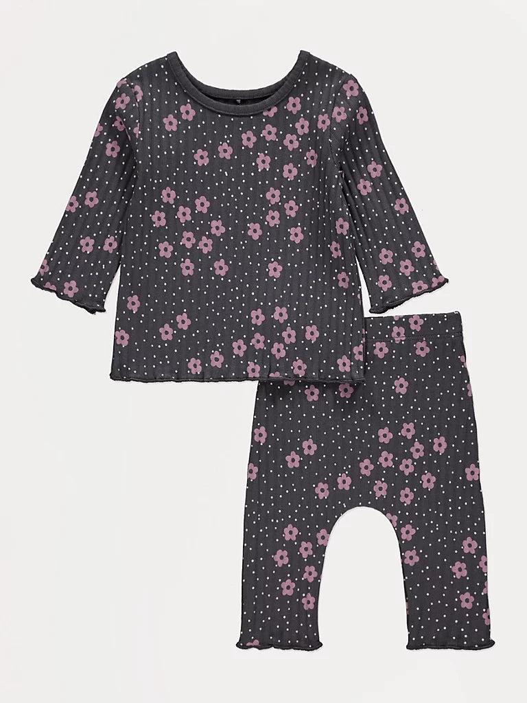 Charcoal Floral Long Sleeve Top and Leggings Outfit