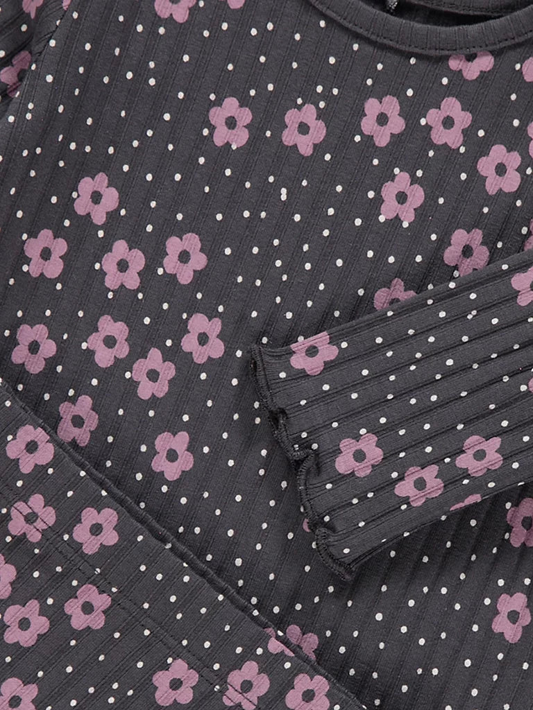 Charcoal Floral Long Sleeve Top and Leggings Outfit