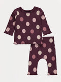 Burgundy Polka Dot Long Sleeve Top and Leggings Outfit