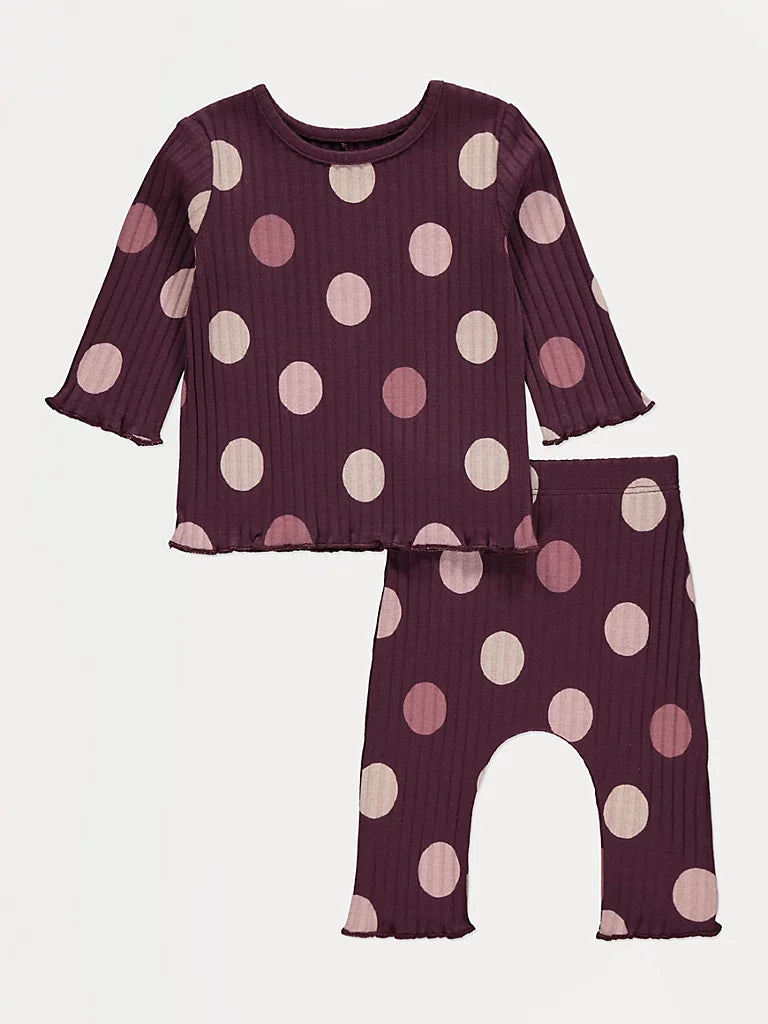 Burgundy Polka Dot Long Sleeve Top and Leggings Outfit