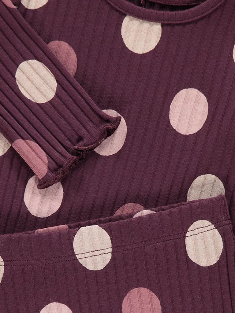 Burgundy Polka Dot Long Sleeve Top and Leggings Outfit