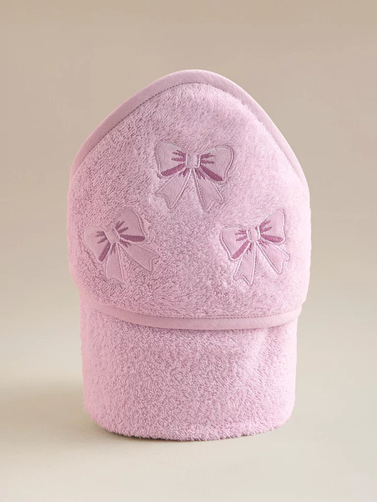 Pink Bow Cotton Hooded Towel