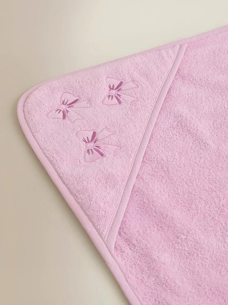 Pink Bow Cotton Hooded Towel