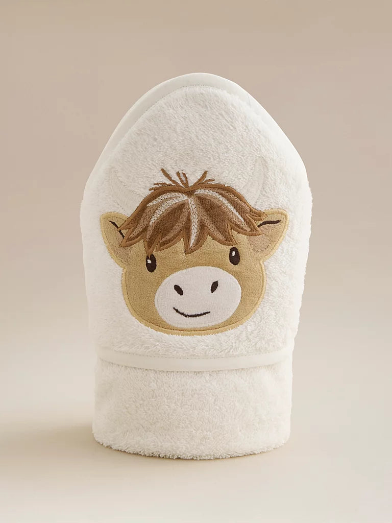 Natural Highland Cow Cotton Hooded Towel