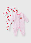 2 Pack Baby Pink Strawberry Sleepsuits