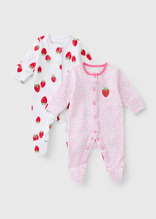 2 Pack Baby Pink Strawberry Sleepsuits