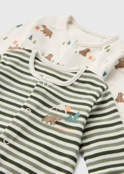 2 Pack Baby Green Adventure Sleepsuits