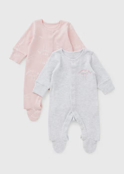 2 Pack Baby Pink Bow Mummy's Girl Sleepsuits