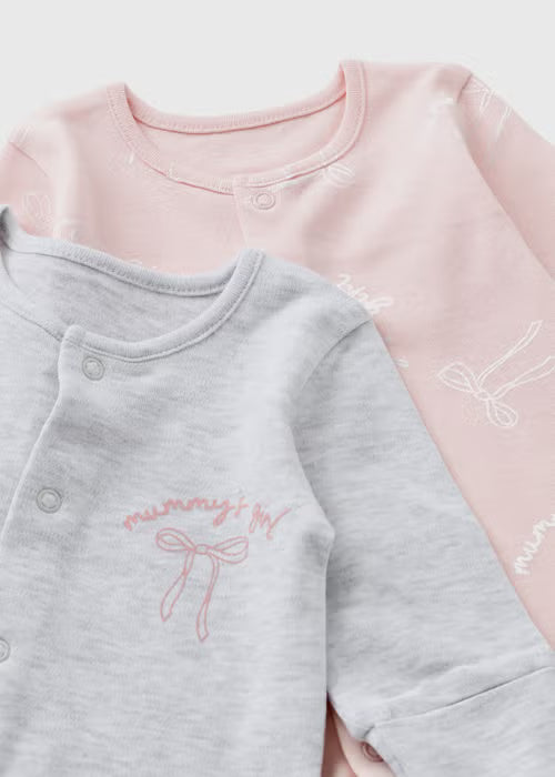 2 Pack Baby Pink Bow Mummy's Girl Sleepsuits