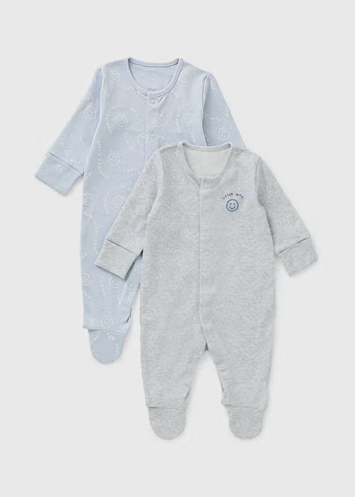 2 Pack Baby Blue Little Man Sleepsuits