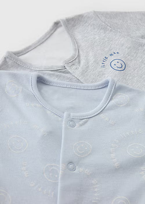 2 Pack Baby Blue Little Man Sleepsuits