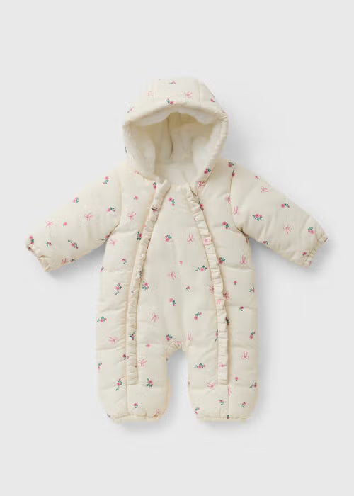 Girls Cream Floral Snowsuit