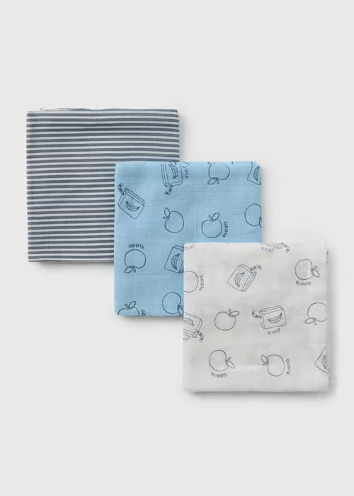 3 Pack Baby Snack Stripe Muslin Cloths