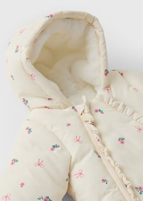 Girls Cream Floral Snowsuit