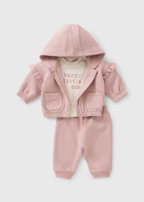 Girls Pink 3 Piece Top & Jogging Bottoms Set
