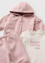 Girls Pink 3 Piece Top & Jogging Bottoms Set