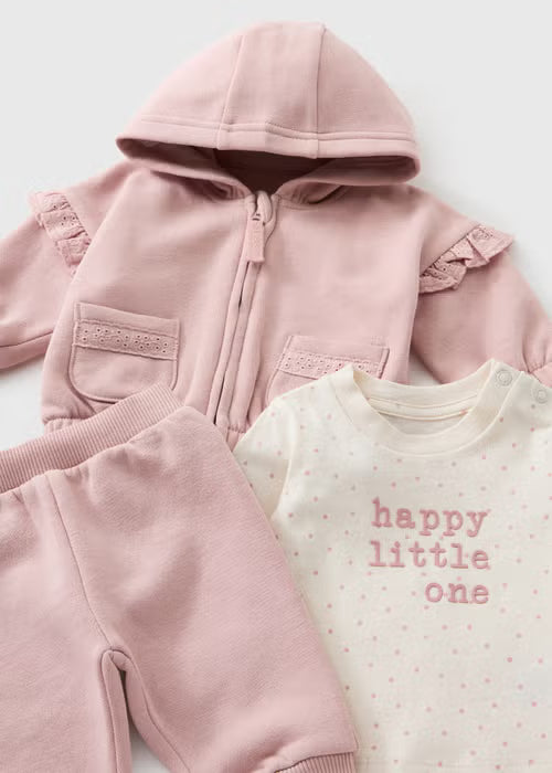 Girls Pink 3 Piece Top & Jogging Bottoms Set
