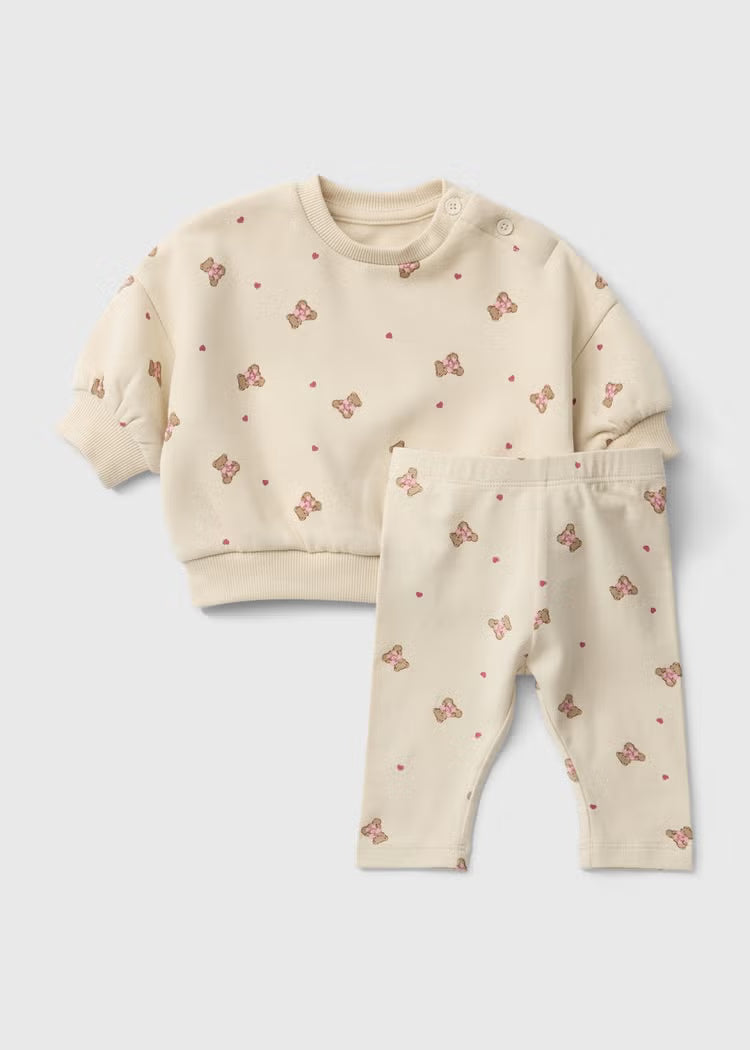 Girls Cream Bear Print Sweatshirt & Leggings Set