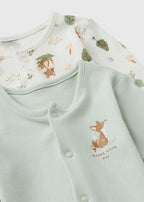 2 Pack Baby Green Fox Sleepsuits