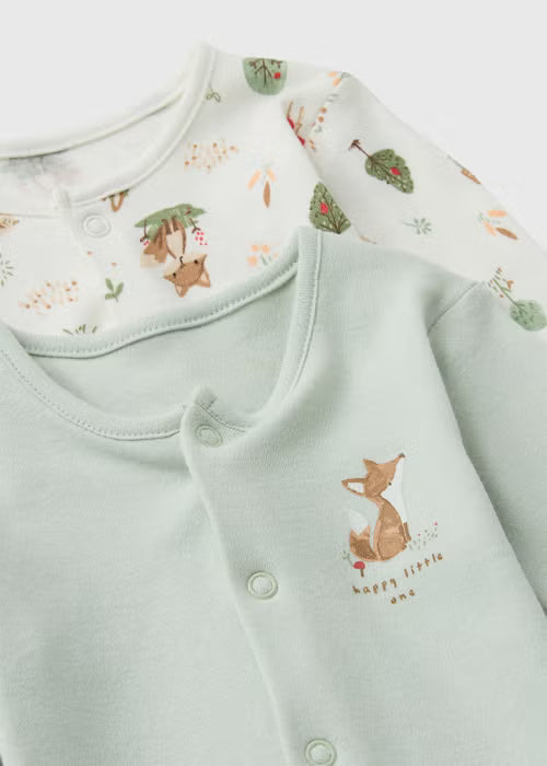 2 Pack Baby Green Fox Sleepsuits