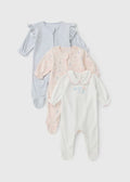 3 Pack Baby Multicolour Floral Swan Sleepsuits
