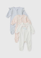 3 Pack Baby Multicolour Floral Swan Sleepsuits