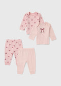 2 Pack Baby Pink Bow Design Pyjamas