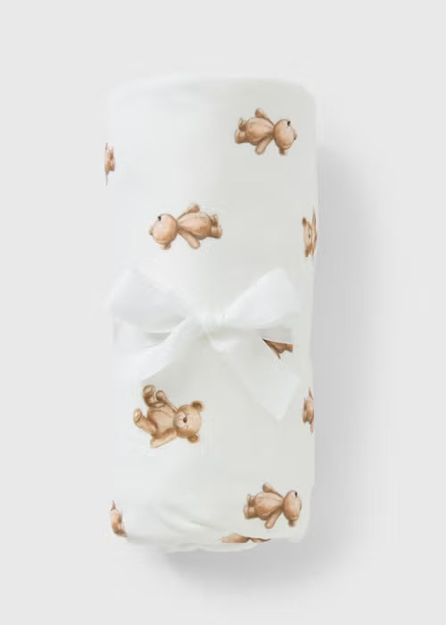 Baby Cream Bear Print Shawl Blanket