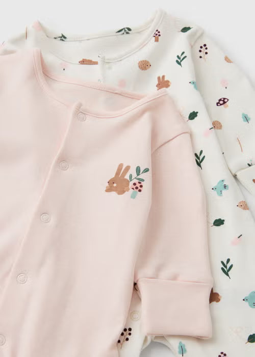 2 Pack Baby Pink/Cream Forest Print Sleepsuits