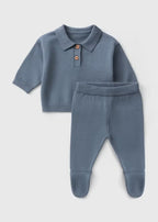 Baby Blue Knitted Smart Top & Bottom Set