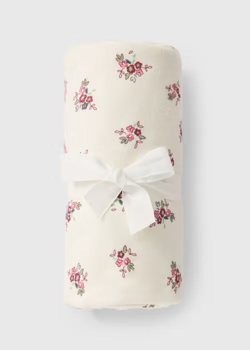 Baby Cream Floral Print Shawl Blanket