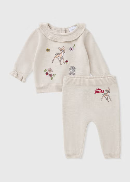 Baby Oatmeal Marl Bambi Collar Knit Top & Leggings Set