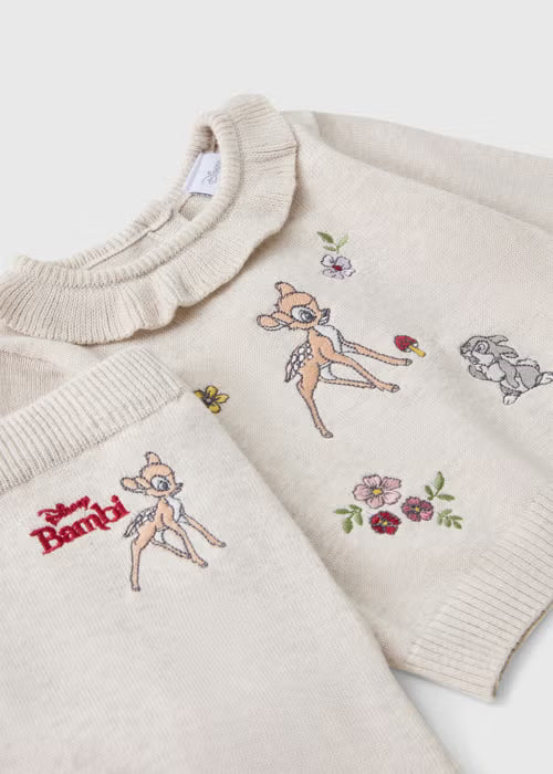 Baby Oatmeal Marl Bambi Collar Knit Top & Leggings Set
