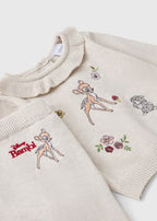 Baby Oatmeal Marl Bambi Collar Knit Top & Leggings Set