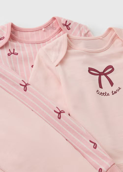 2 Pack Baby Pink Bow Design Pyjamas