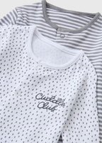2 Pack Baby Grey Stripe Slogan Sleepsuits