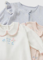 3 Pack Baby Multicolour Floral Swan Sleepsuits