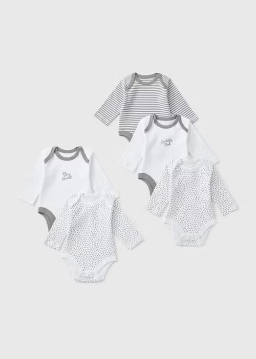 5 Pack Baby Grey Cuddle Club Long Sleeve Bodysuits