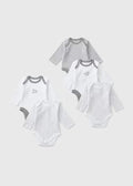 5 Pack Baby Grey Cuddle Club Long Sleeve Bodysuits