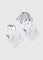 5 Pack Baby Grey Cuddle Club Long Sleeve Bodysuits