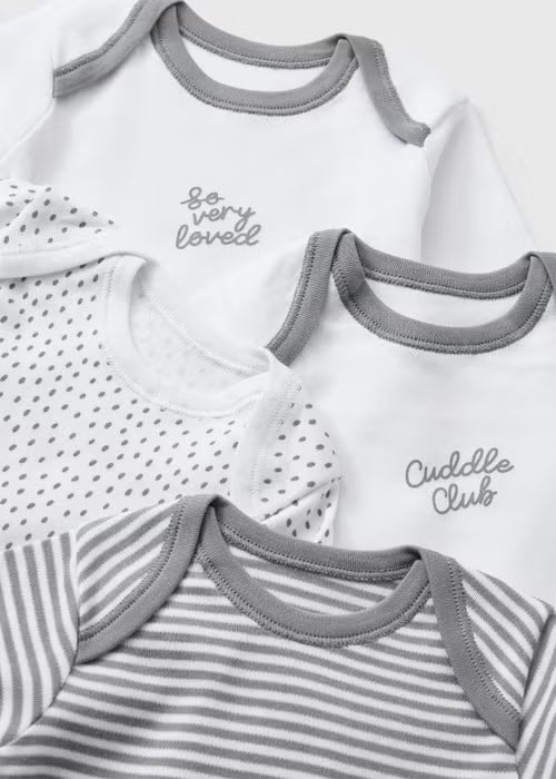 5 Pack Baby Grey Cuddle Club Long Sleeve Bodysuits