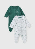 2 Pack Baby Green Dino Sleepsuit