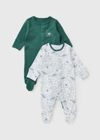 2 Pack Baby Green Dino Sleepsuit