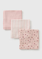 3 Pack Baby Pink Floral Muslin Cloths